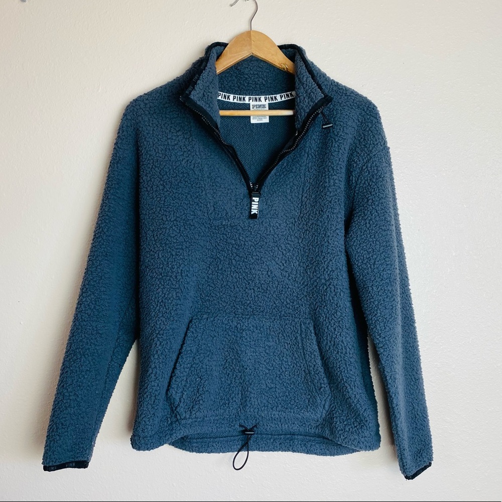 VS PINK Grey Fluffy Sherpa Quarter Zip Sweater